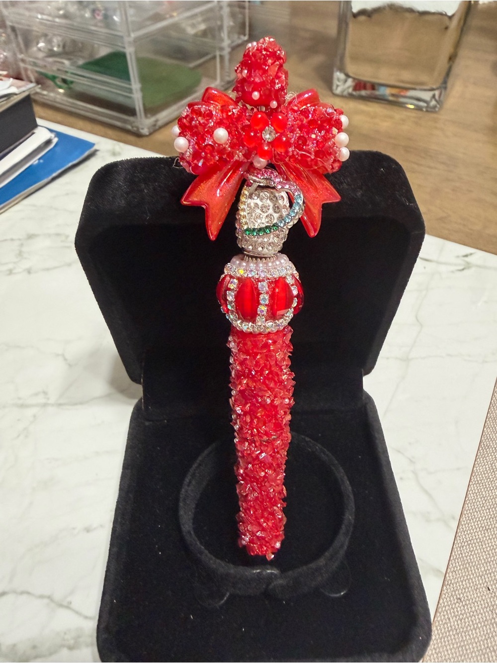 Luxe Red Crystal Bow Decorative Pen - Unbranded